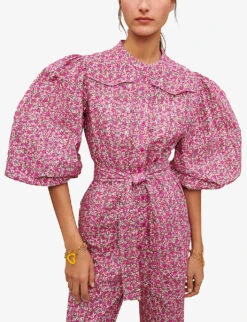 Maje Pyad Floral-print Puff-sleeve Cotton Jumpsuit -Whistles Shop R04101875 ROSES ALT04