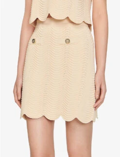 Sandro Amba Scalloped-hem Stretch-knit Mini Skirt -Whistles Shop R04102419 NATURELS ALT04