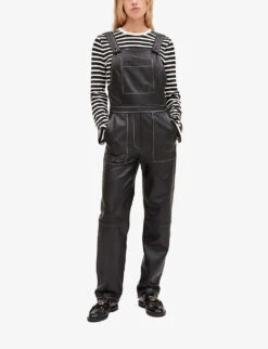 CLAUDIE PIERLOT Contrast-stitched Leather Overalls -Whistles Shop R04103267 NOIRGRIS ALT02