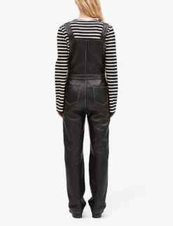 CLAUDIE PIERLOT Contrast-stitched Leather Overalls -Whistles Shop R04103267 NOIRGRIS ALT03