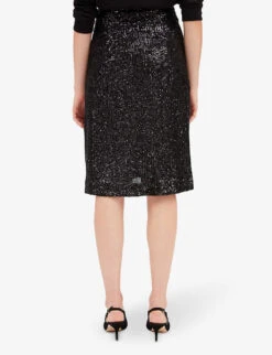 CLAUDIE PIERLOT High-rise Draped Sequin-embellished Skirt -Whistles Shop R04103268 NOIRGRIS ALT03