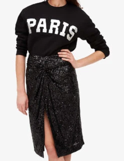 CLAUDIE PIERLOT High-rise Draped Sequin-embellished Skirt -Whistles Shop R04103268 NOIRGRIS ALT04