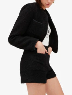 CLAUDIE PIERLOT Elga Braided-trim Tweed Shorts -Whistles Shop R04103275 NOIRGRIS ALT04