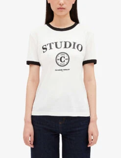CLAUDIE PIERLOT Logo-print Cotton-blend T-shirt -Whistles Shop R04103285 NATURELS ALT02
