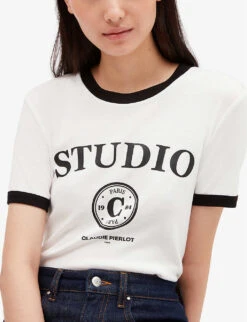 CLAUDIE PIERLOT Logo-print Cotton-blend T-shirt -Whistles Shop R04103285 NATURELS ALT04
