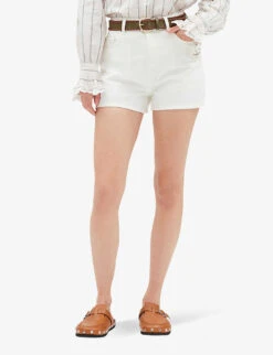 CLAUDIE PIERLOT Logo-patch Mid-rise Denim Shorts -Whistles Shop R04103409 NATURELS ALT02