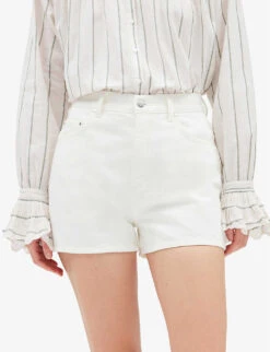 CLAUDIE PIERLOT Logo-patch Mid-rise Denim Shorts -Whistles Shop R04103409 NATURELS ALT04