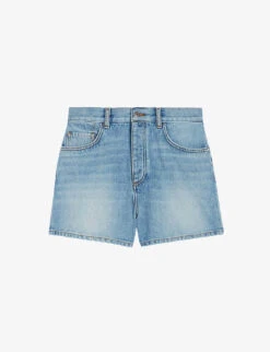 CLAUDIE PIERLOT Earthblue Mid-rise Five-pocket Denim Shorts