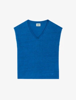 CLAUDIE PIERLOT Contrast Embroidered-trim Linen T-shirt