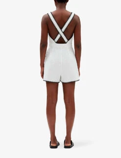 CLAUDIE PIERLOT Contrast Embroidered-trim Cotton Jumpsuit -Whistles Shop R04103532 NATURELS ALT03