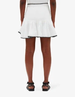 CLAUDIE PIERLOT Ruffle Embroidered-trim Cotton Mini Skirt -Whistles Shop R04103533 NATURELS ALT03