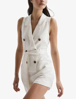 Reiss Florence Notch-lapel Double-breasted Woven Playsuit 9 Reiss Florence Notch-lapel Double-breasted Woven Playsuit -Whistles Shop R04103917 IVORY ALT02
