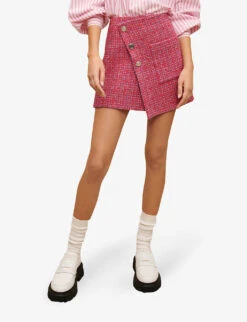Maje Jolia Checked Asymmetric Tweed Mini Skirt 9 Maje Jolia Checked Asymmetric Tweed Mini Skirt -Whistles Shop R04103982 ROSES ALT02