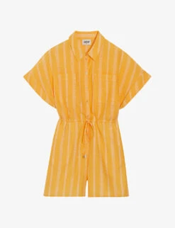 CLAUDIE PIERLOT Joan Leopard-print Belted-waist Cotton Playsuit