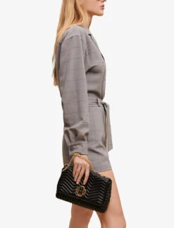 Maje Check-print Stretch Wool-blend Short Jumpsuit -Whistles Shop R04105498 NOIRGRIS ALT02