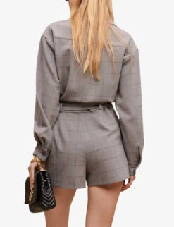 Maje Check-print Stretch Wool-blend Short Jumpsuit -Whistles Shop R04105498 NOIRGRIS ALT03