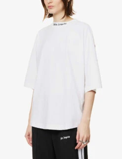 Palm Angels Oversized Logo-print Cotton-jersey T-shirt -Whistles Shop R04107183 WHITEBLACK ALT02