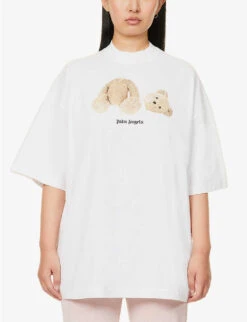 Palm Angels Bear-print Cotton-jersey T-shirt -Whistles Shop R04107185 WHITEBROWN ALT02