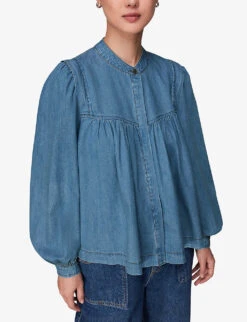 Whistles Mollie High-neck Chambray Denim Blouse -Whistles Shop R04109039 BLUE ALT02