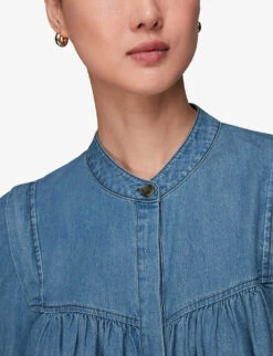 Whistles Mollie High-neck Chambray Denim Blouse -Whistles Shop R04109039 BLUE ALT04
