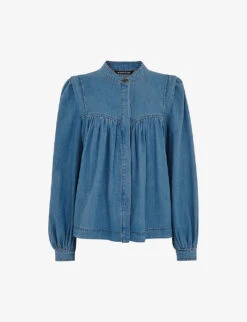 Whistles Mollie High-neck Chambray Denim Blouse