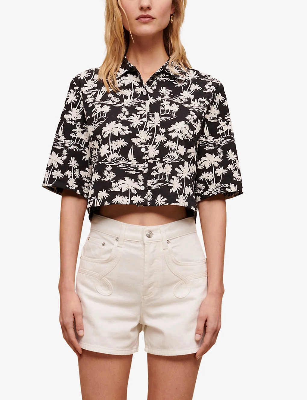 Maje Swirl-patch High-rise Denim Shorts 4 Maje Swirl-patch High-rise Denim Shorts - Image 2