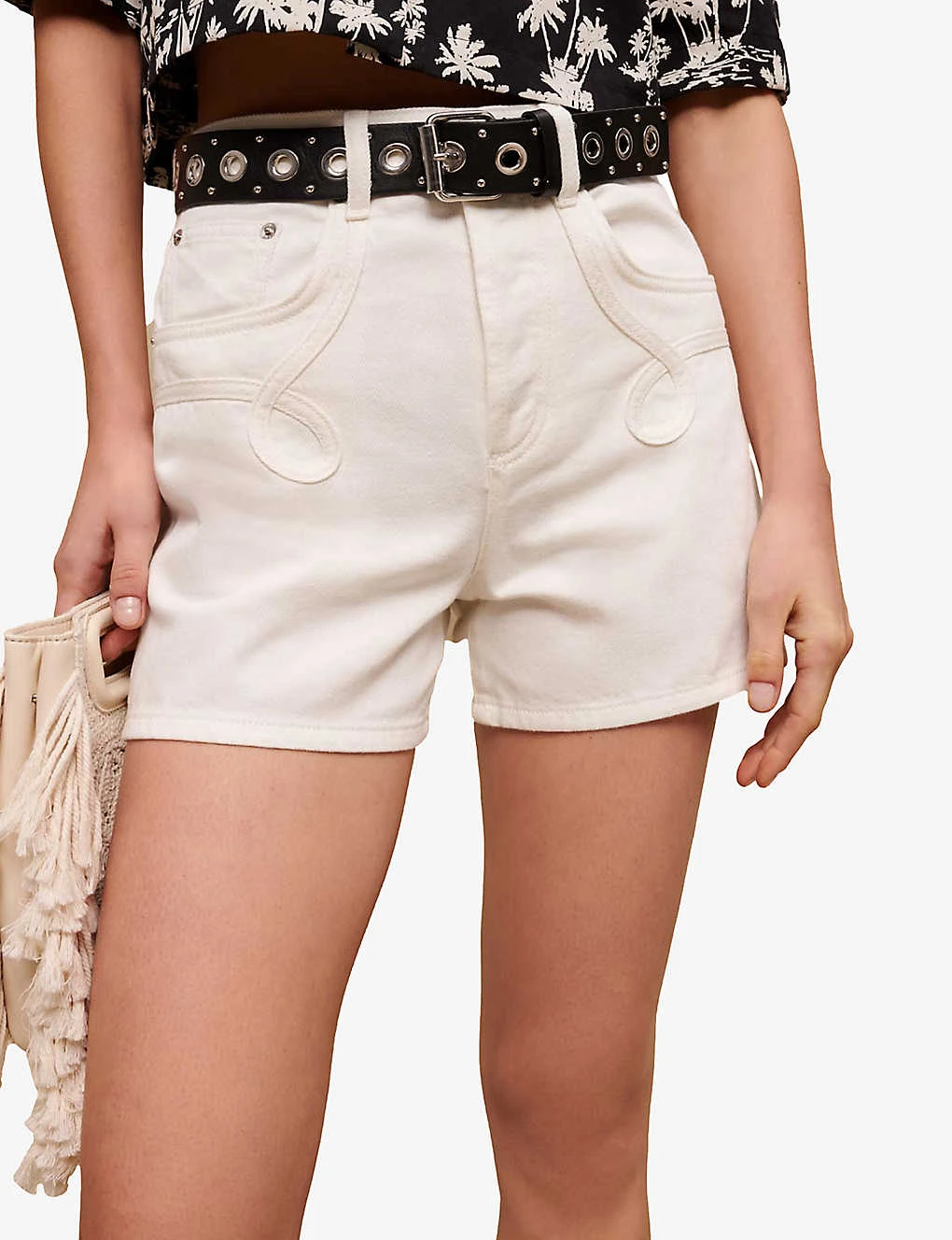 Maje Swirl-patch High-rise Denim Shorts 7 Maje Swirl-patch High-rise Denim Shorts - Image 5