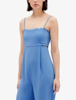 CLAUDIE PIERLOT Jalouse Scalloped-trim Openwork Woven Jumpsuit -Whistles Shop R04109616 BLEUS ALT04