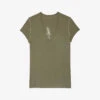 Zadig & Voltaire Guitar Story Floral-embroidered Cotton T-shirt -Whistles Shop R04110663 PICKLE M