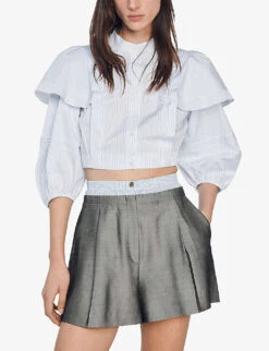 Sandro Jaures Pleated Wool-blend Shorts -Whistles Shop R04111168 NOIRGRIS ALT02