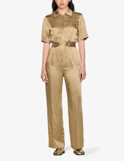 Sandro Sisteron Collard Short-sleeve Woven Jumpsuit -Whistles Shop R04111262 VERTS ALT01