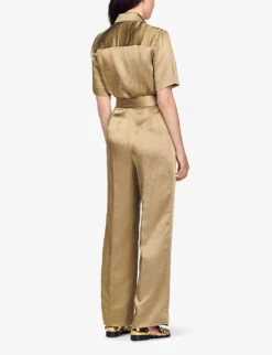 Sandro Sisteron Collard Short-sleeve Woven Jumpsuit -Whistles Shop R04111262 VERTS ALT03