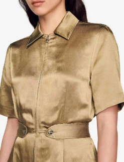 Sandro Sisteron Collard Short-sleeve Woven Jumpsuit -Whistles Shop R04111262 VERTS ALT04