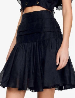 Sandro Ruffled Linen-blend Mini Skirt -Whistles Shop R04111267 NOIRGRIS ALT05