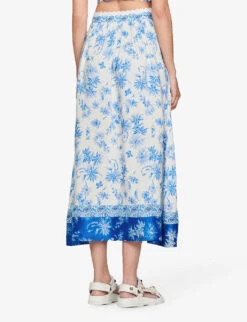 Sandro Albertville Floral-print Linen-blend Midi Skirt -Whistles Shop R04111314 BLEUS ALT03