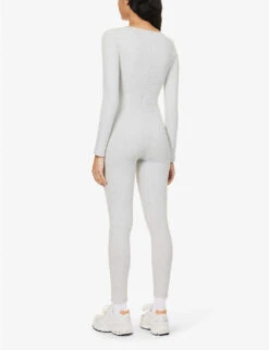 Square-neck Long-sleeved Stretch-cotton Unitard -Whistles Shop R04111529 LIGHTGREYMELANGE ALT03