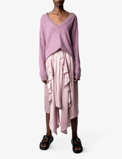 Zadig & Voltaire Jeb Asymmetric-hem Satin Midi Skirt -Whistles Shop R04113370 DEEPPARME ALT01