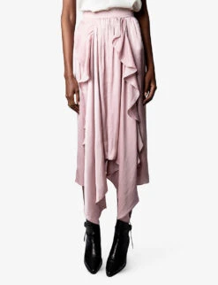 Zadig & Voltaire Jeb Asymmetric-hem Satin Midi Skirt -Whistles Shop R04113370 DEEPPARME ALT02