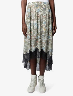 Zadig & Voltaire Joslin Floral-print Woven Midi Skirt -Whistles Shop R04118654 KAKI ALT02