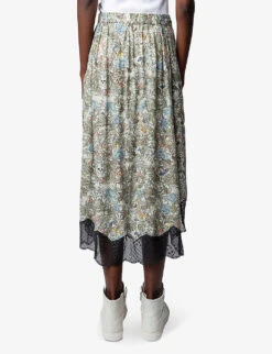 Zadig & Voltaire Joslin Floral-print Woven Midi Skirt -Whistles Shop R04118654 KAKI ALT03