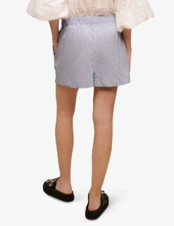 Maje Striped Elasticated-waist Stretch Cotton-blend Shorts -Whistles Shop R04121176 BLEUS ALT03