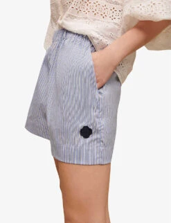 Maje Striped Elasticated-waist Stretch Cotton-blend Shorts -Whistles Shop R04121176 BLEUS ALT04