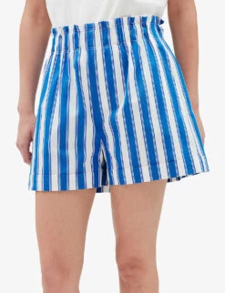 CLAUDIE PIERLOT Striped High-rise Cotton Shorts -Whistles Shop R04122992 DIVERS ALT04