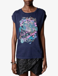Zadig & Voltaire Adele Graphic-print Sleeveless Organic-cotton T-shirt -Whistles Shop R04125253 ENCRE ALT02