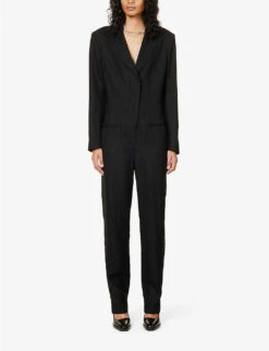 STELLA MCCARTNEY Single-breasted Peak-lapel Slim-leg Woven Jumpsuit -Whistles Shop R04125573 BLACK ALT02