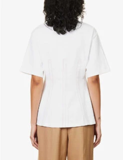 STELLA MCCARTNEY Corset-style Contrast-stitch Cotton T-shirt 10 STELLA MCCARTNEY Corset-style Contrast-stitch Cotton T-shirt -Whistles Shop R04125585 PUREWHITE ALT03