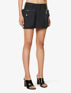 STELLA MCCARTNEY Zipped-pocket Low-rise Cotton-blend Mini Skirt -Whistles Shop R04125589 BLACK ALT02