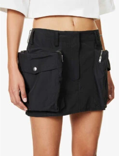 STELLA MCCARTNEY Zipped-pocket Low-rise Cotton-blend Mini Skirt -Whistles Shop R04125589 BLACK ALT04