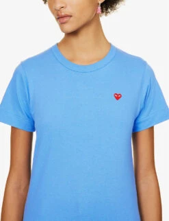 Comme Des Garçons Play Logo-embroidered Cotton-jersey T-shirt -Whistles Shop R04126226 BLUE ALT04