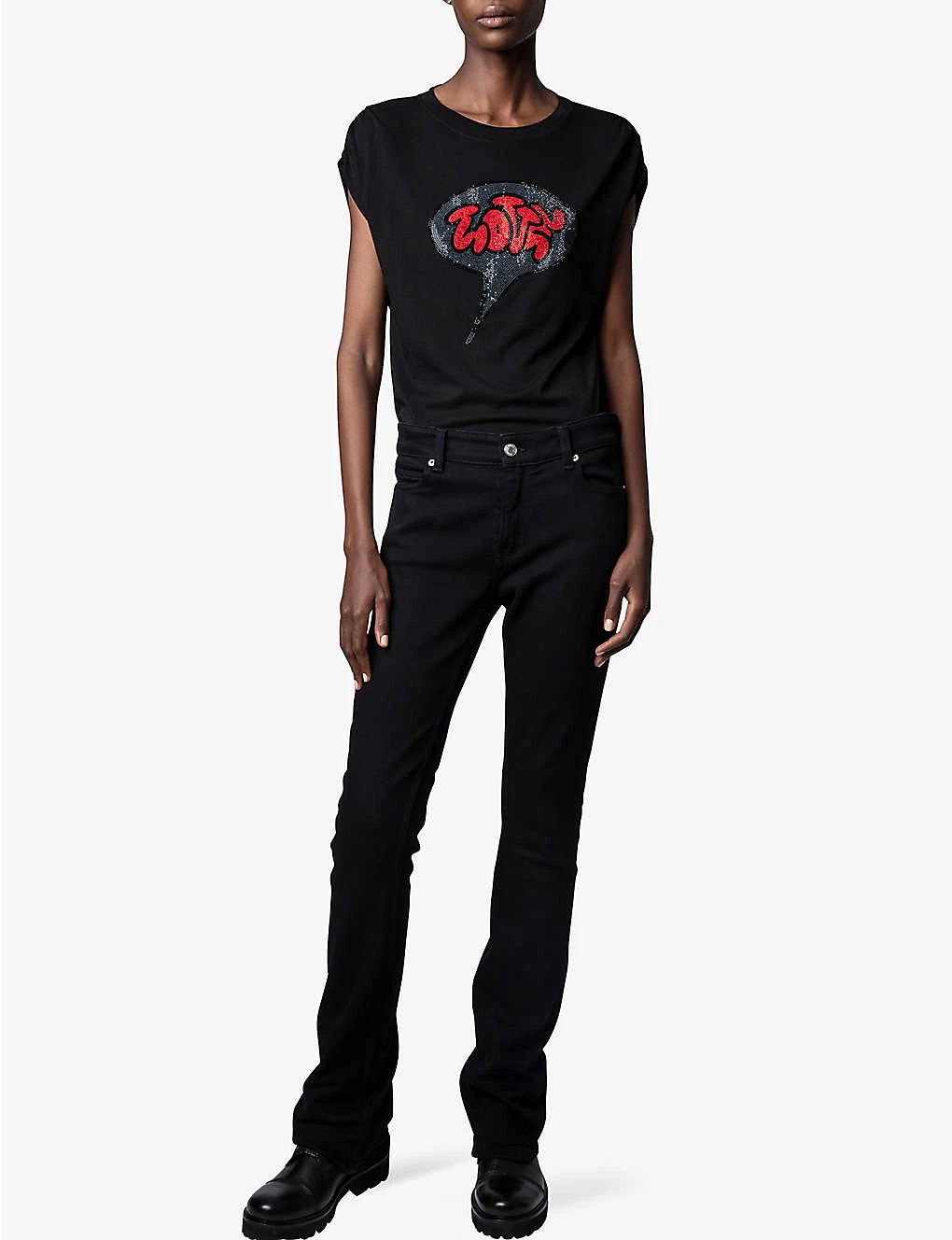 Zadig & Voltaire Adele Crystal-embellished-logo Cotton-blend T-shirt 4 Zadig & Voltaire Adele Crystal-embellished-logo Cotton-blend T-shirt - Image 2